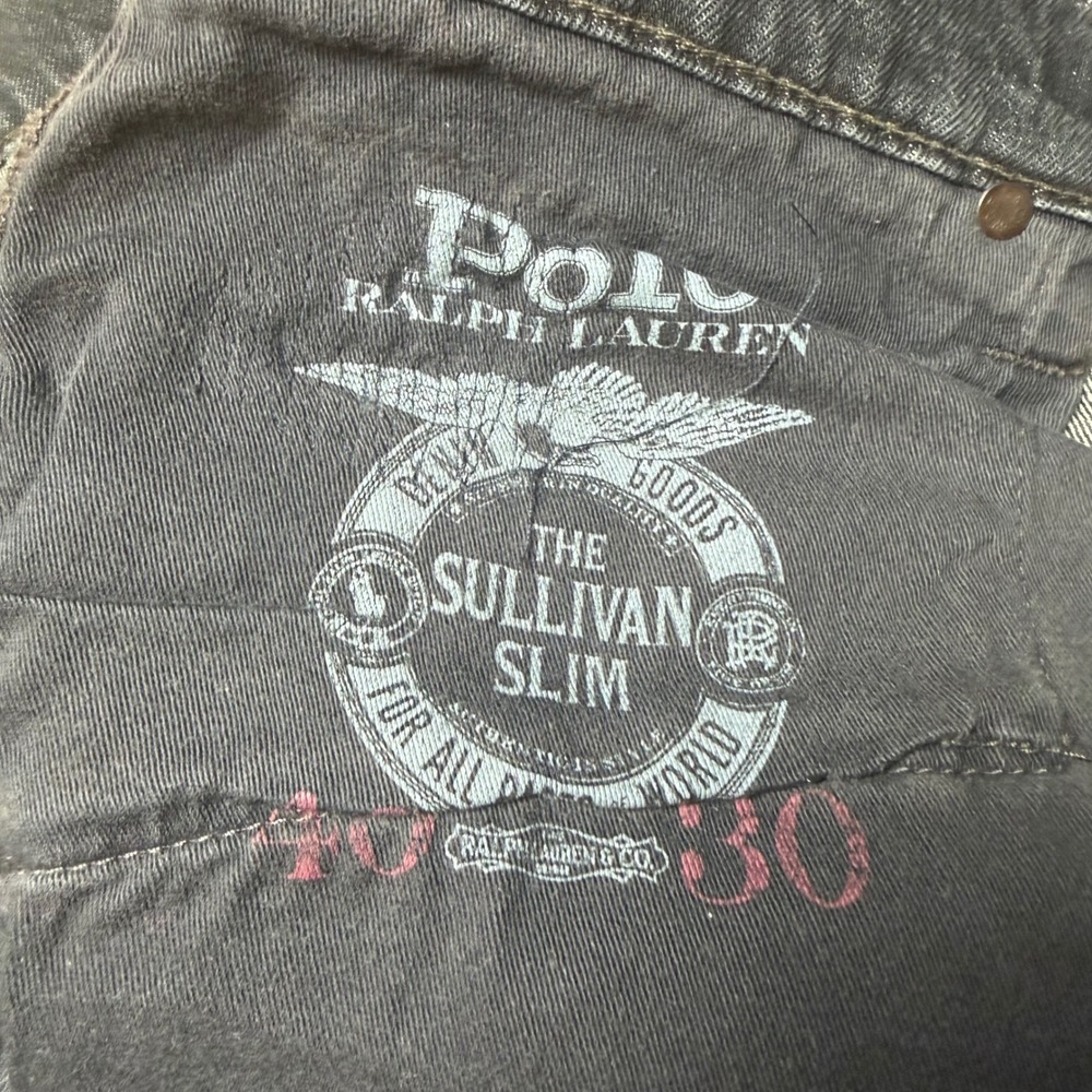 Polo Ralph Lauren Sullivan Slim Jeans Mens 40x30 Black Patchwork Distressed - Picture 8 of 16
